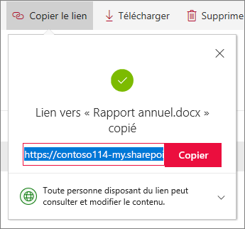 Copier le lien dans OneDrive Entreprise