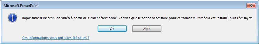 Erreur concernant le codec de compatibilité vidéo