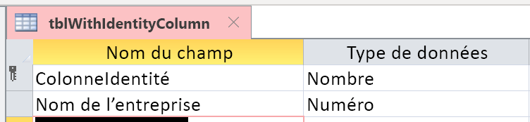 La colonne identité n’est pas correctement identifiée en tant que AutoNumber