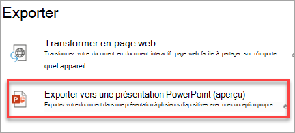 Exporter vers une présentation PowerPoint