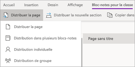 Bouton Distribuer la page avec la liste déroulante des actions.