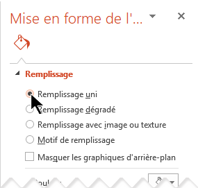 Dans le volet Mise en forme de l’arrière-plan, sélectionnez Remplissage uni