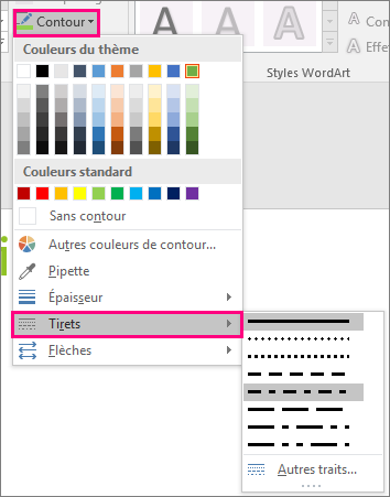 Différents styles de trait dans Office