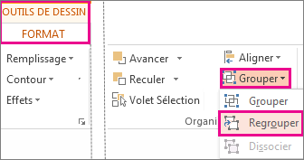 Bouton Regrouper sous l’onglet Outils de dessin - Format