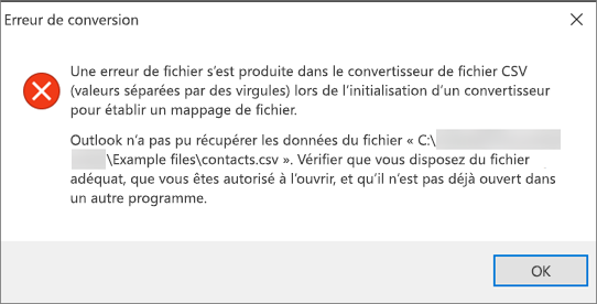 Il s’agit du message d’erreur que vous obtiendrez lorsque le fichier .csv est vide.