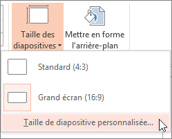 Option de menu Taille de diapositive personnalisée