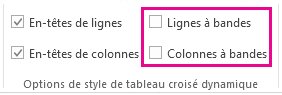 Cases Lignes à bandes et Colonnes à bandes sous l’onglet Création