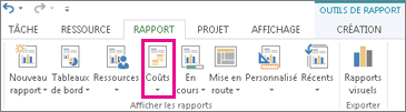 Bouton Coûts sous l’onglet Rapport