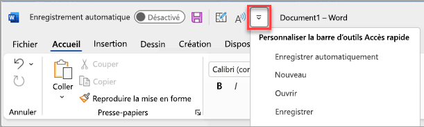 Image de l’icône de barre d’outils Accès rapide au-dessus du ruban