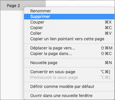 Supprimer une page dans OneNote pour Mac