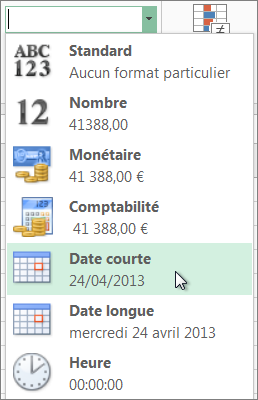 Commande Date, abrégé dans la galerie Format de nombre