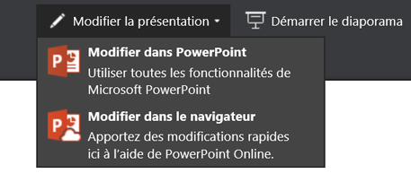 Modifier la présentation pour sélectionner Modifier dans le navigateur