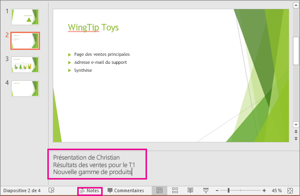 Volet de notes du présentateur dans PowerPoint