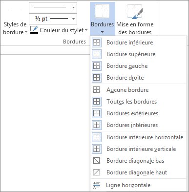 Emplacement des bordures de tableau