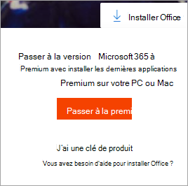 Le message Go Premium s’affiche lorsque le bouton Installer Office est sélectionné.