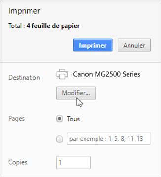 Cliquez sur Modifier pour choisir une imprimante