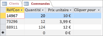 Sélection d’une table dans Access