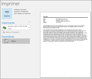 Aperçu avant impression d’un courrier électronique Outlook