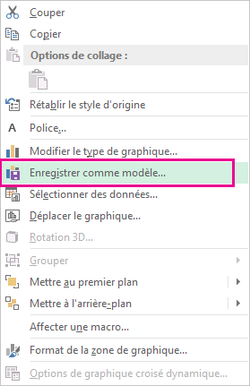 Commande Enregistrer comme modèle dans le menu contextuel