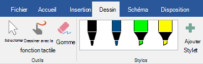 Stylets et surlignages sous l’onglet Dessin dans Office 2019