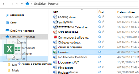 Capture d’écran du déplacement d’un fichier vers un autre dossier dans OneDrive
