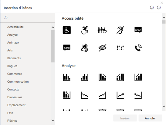 Vous pouvez choisir une icône à insérer à partir de la bibliothèque d’icônes dans Office.