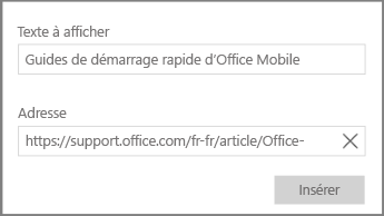 Capture d’écran de la boîte de dialogue permettant d’ajouter un lien hypertexte dans OneNote pour Windows 10.