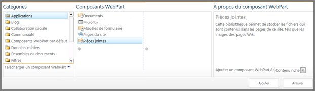 Catégories de composant WebPart