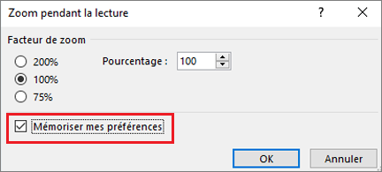 Options de zoom et sauvegarde de mes choix