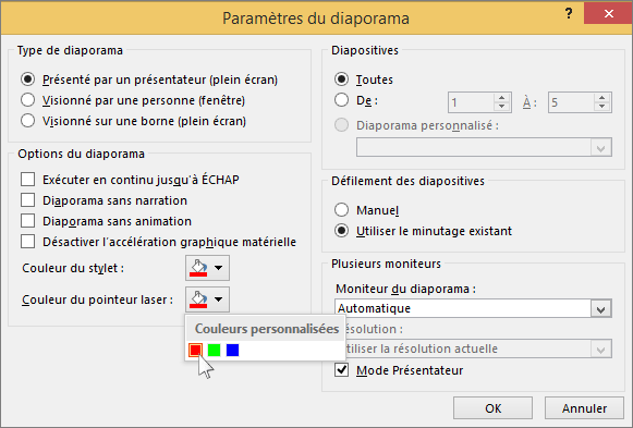 Options de pointeur laser dans PowerPoint