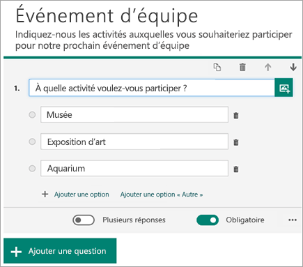 Question à choix multiples avec des options