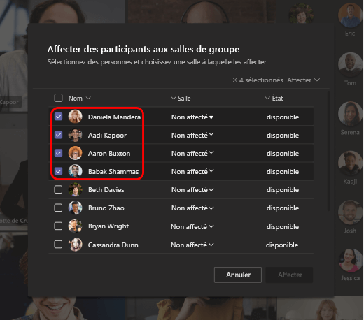 Image montrant comment affecter des personnes à des salles de réunion