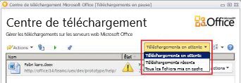 Centre de téléchargement Office affichant des téléchargements en attente