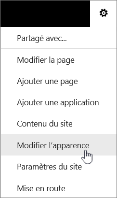 Menu Paramètres avec Modifier l’apparence mise en surbrillance