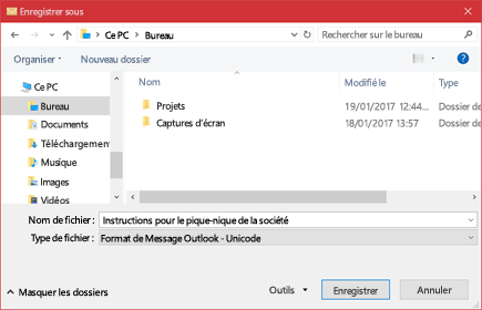 Vous pouvez enregistrer un e-mail existant sous forme de fichier.