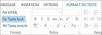 Options de format de message sous l’onglet Format du texte