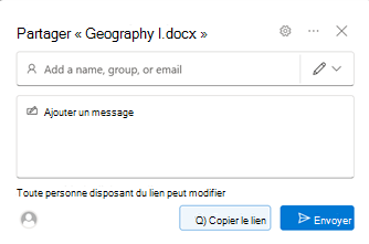 Boîte de dialogue Partage