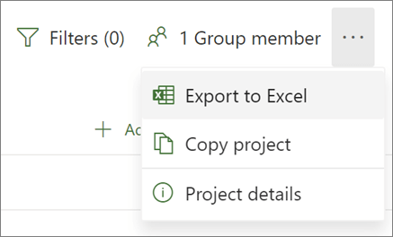 Capture d’écran du menu dans Project pour le web présentant l’option Exporter vers Excel