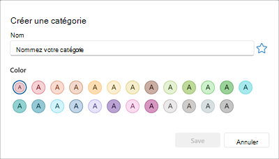 Panneau pour créer une catégorie de couleur