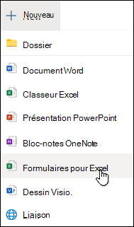 Option Insérer un formulaire pour Excel d’Excel pour le Web