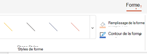 Sous l’onglet Forme, vous pouvez sélectionner un style rapide à appliquer à la ligne actuellement sélectionnée.