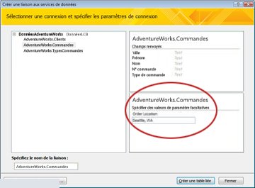 Paramètre de connexion de données de service Web