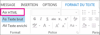 Option de format HTML sous l’onglet Format du texte dans un message