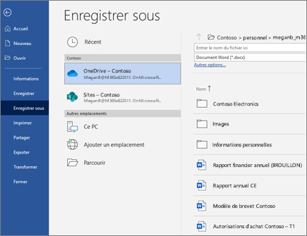 Enregistrer un fichier Word dans le cloud