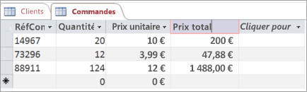 Attribution d’un nom à un champ dans une table Access