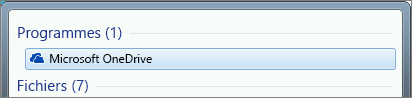 Capture d’écran de la recherche de l’application de bureau OneDrive dans Windows 7