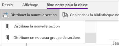 Bouton Distribuer une nouvelle section avec la liste déroulante des options.