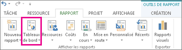 Bouton Tableau de bord sous l’onglet Rapport