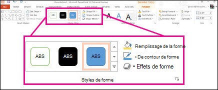 Commandes Styles de formes sur le ruban