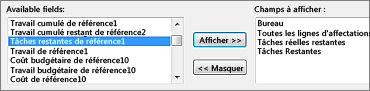 Boîte de dialogue Styles du détail, zone Champs disponibles